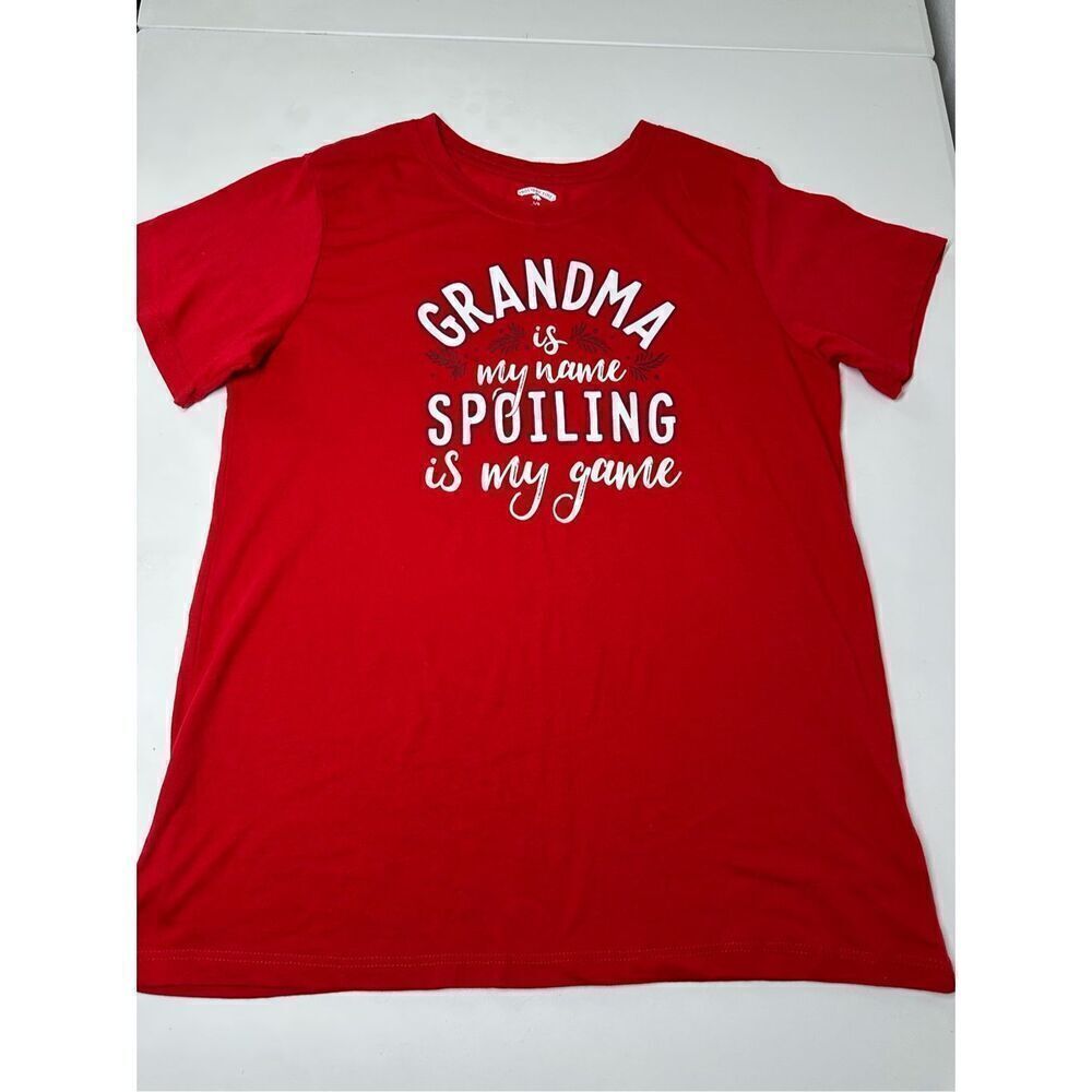 Grandma Is My Name Spoiling is My Game T Shirt Red/White Size L (12-14)